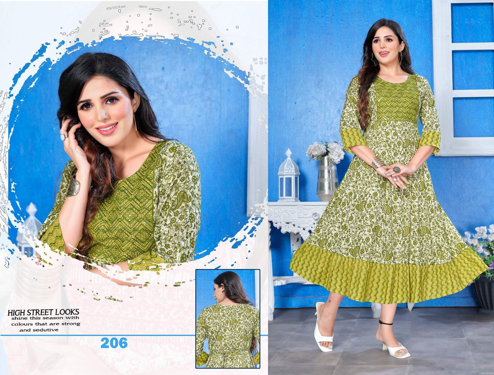 Something Special Golden Heavy Rayon Printed Long Kurtis Wholesale Market In Surat
